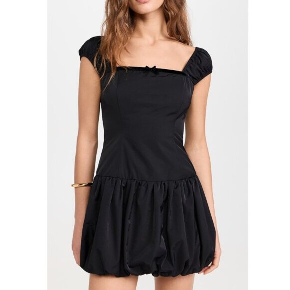 WAYF Bubble-Hem Square-Neck Mini Dress, Black - Picture 1 of 5